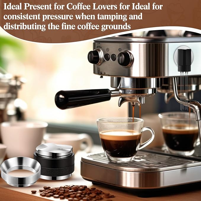 Zhehao 3 Pcs 51mm Espresso Accessories Kit, 2 in 1 Espresso Tamper and Distributor Leveler, Magnetic WDT Tool, and Dosing Funnel Set for Home Office Coffee Machines and Portafilters
