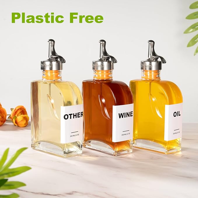 Lu-lupour Glass Olive Oil Dispenser Bottle for Kitchen,Oil & Vinegar Dispenser Set, Coffee Syrup Bottles with Stainless Steel Pourers