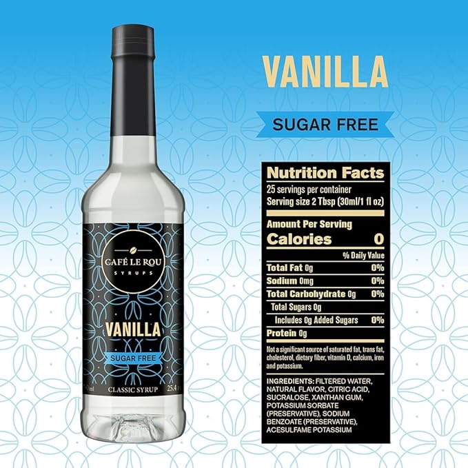 NEW Café Le Rou Coffee Syrup Sugar Free Vanilla, 25.4oz (Pack of 1)*Includes 1 Coffee Syrup Pumps*Cafe Coffee Flavoring Syrup for Coffee, Tea, and Espresso