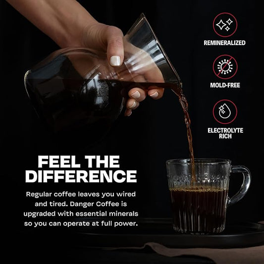 Danger Coffee by Dave Asprey, Remineralized, Mold Free & Lab Tested Ground Healthy Coffee, Dark Roast, 10.9 Ounce