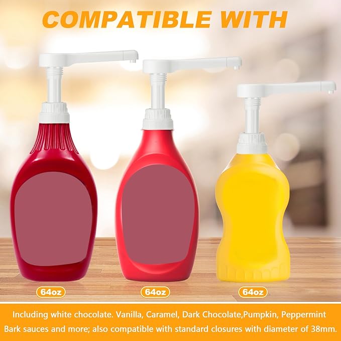 Hushee 2 Pcs Coffee Syrup Pump Sauce Pump Dispenser for 64 oz Syrup Bottles Reusable Sauce Pumps Coffee Dispenser Multifunctional Sugar Pumps for Chocolate Caramel Vanilla Mocha Sauces(Black)