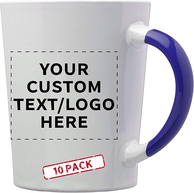 Custom Ceramic Latte Coffee Mugs by Albany 13 oz. Set of 10, Personalized Bulk Pack - Perfect for Coffee, Tea, Espresso, Hot Cocoa, Other Beverages - Cobalt Blue