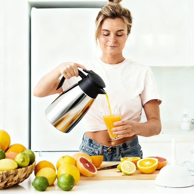 2 PCS 68 OZ Thermal Coffee Carafe Stainless Steel Creamer Pitcher Double Walled Vacuum Insulated Pitcher Thermal Hot Pot Flask with Brushes for Keeping Hot Coffee Tea