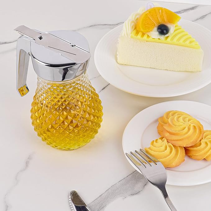 8.45 Oz Syrup Dispenser, Oil Dispenser Bottle with Non-Slip Handle, Reusable Syrup Bottle for Kitchen, No-Drip Pourers for Maple Syrup, Honey, Sirop (Transparent)
