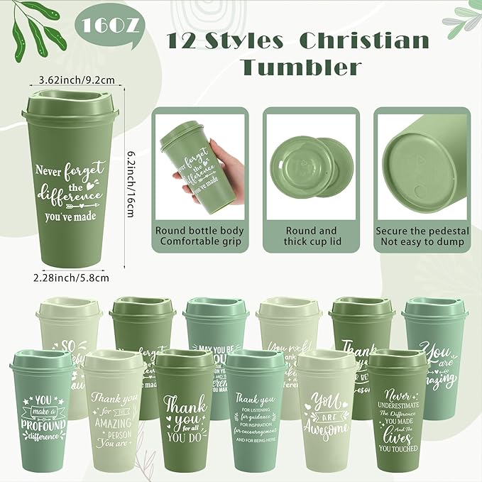 Skylety 12 Set/ 48 Pcs Employee Appreciation Gifts Bulk Thank You Inspirational Gift Set 16 oz Coffee Cups with Thank You Notebook Pen Keychain for Staff Team Teacher Coworker Friend (Green Gradient)