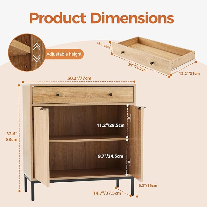 Mericonia Set of 2 Buffet Sideboard Cabinet with Storage, Fluted Coffee Bar with Doors and Adjustable Shelves, Modern Wood Console Cabinet for Kitchen, Livingroom