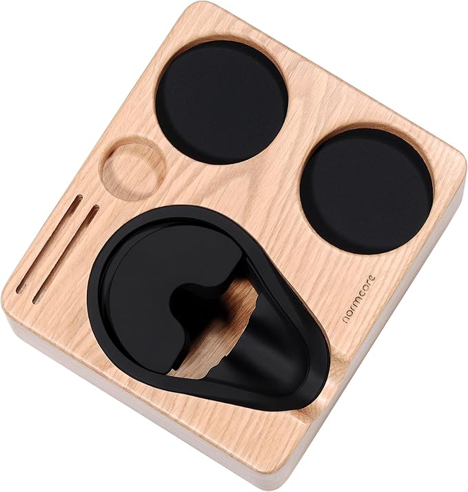 Normcore Espresso Tamping Station For 54mm 58mm Espresso Machine Accessories, OAK Tamping Mat Portafilter Holder, Espresso Coffee Equipment, Solid American White OAK Wood