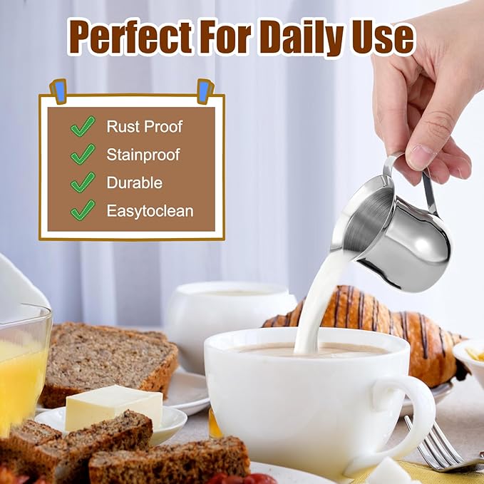 8 Pack 3 oz Creamer Pitcher - Stainless Steel Bell Creamers, Mini Creamer Dispenser with Pouring Spout for Serving Milk, Coffee Cream, Maple Syrup, Espresso Machine for Restaurant, Cafes