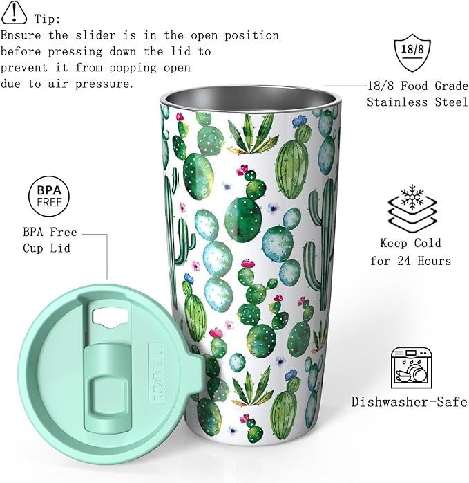TILUCK 20 oz Tumbler with Lid, Vacuum Insulated Stainless Steel Coffee Mug, Double-Walled Travel Tumbler for Hot and Cold Drinks(Cactus, 20oz)