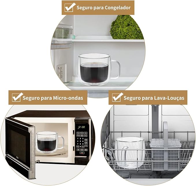 Unbreakable Double Walled Glass Coffee Mugs 10 fl oz, Borosilicate Glass, Insulated Coffee Mugs Set of 4, Microwave & Refrigerator Safe