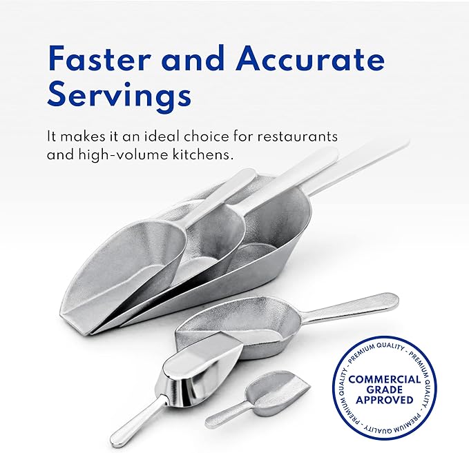 New Star Foodservice 34721 One-Piece Cast Aluminum Flat Bottom Bar Ice Flour Utility Scoop, 24-Ounce, Silver