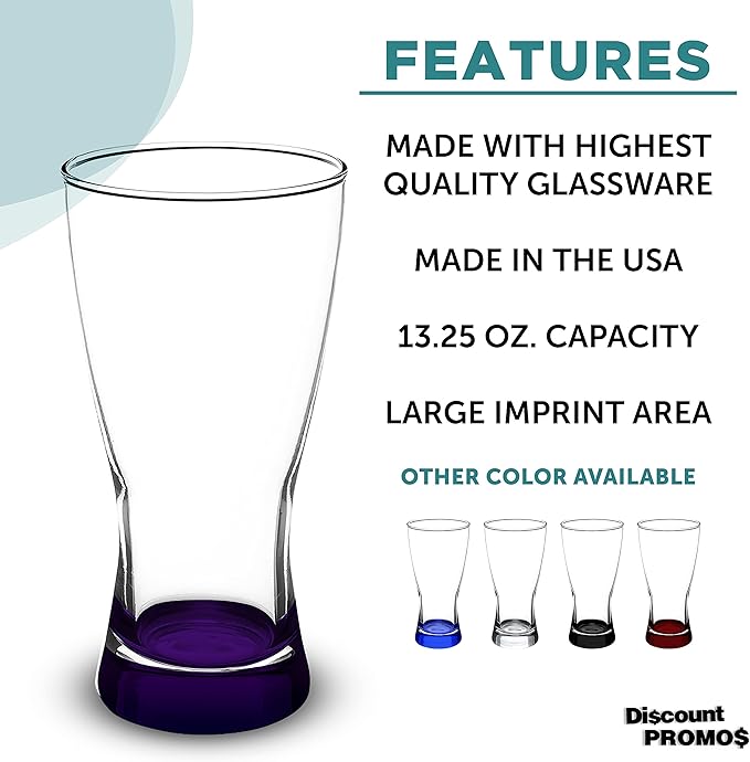 DISCOUNT PROMOS Pilsner Glasses 13.25 oz. Set of 12, Bulk Pack - Made in the USA, Perfect for Hotels, Restaurants, Bars and Even Party Favors - Purple
