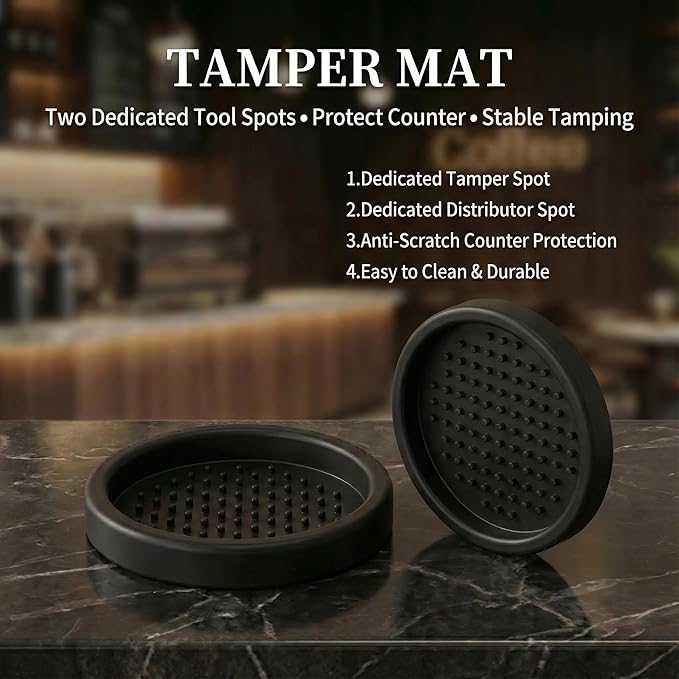 53.3mm Espresso Tamper Set – 30lb Calibrated Spring-Loaded Coffee Tamper with Click Feedback, 4-Leaf Leveler, 316 Stainless Steel Puck Screen Anti-Slip Mats for 54mm Portafilter