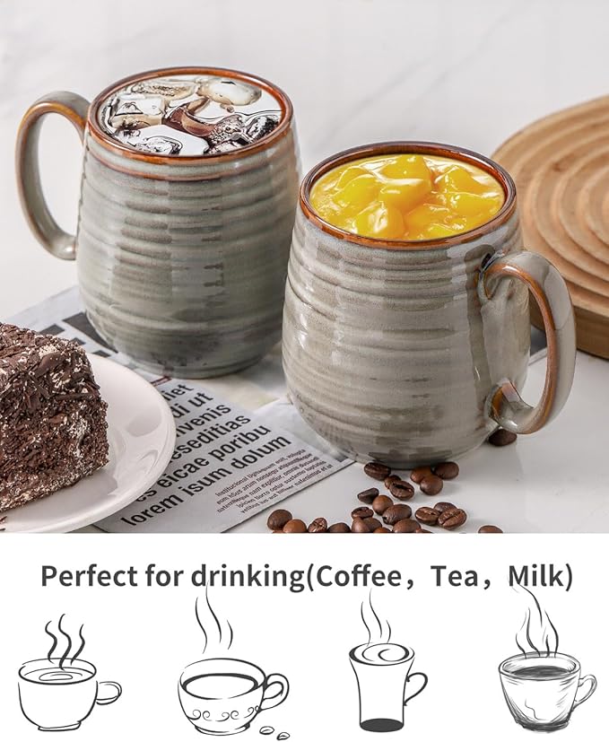 HASENSE Coffee Mug, 20 oz Large Ceramic Latte Cup with Big Handle, Pottery Tea Cup for for Office and Home, Oversized Mug Gift for Dad and Mom, Dishwasher & Microwave Safe, 1 PCS(Grey)
