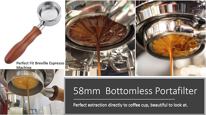 Stainless Steel Naked Bottomless Portafilter - Coffee Portafilter for Breville BES900XL, BES920XL, BES980XL, BES990BSS Espresso Machine - Wooden Handle