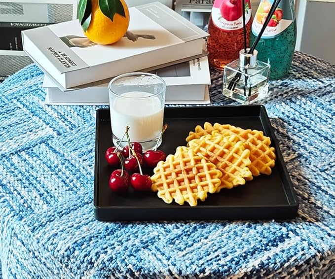 Small Square Serving Tray (9 inch), Durable Black Tray for Desserts & Organization, Lightweight for Coffee, Drinks, Party, Seasoning, Perfume and Display.