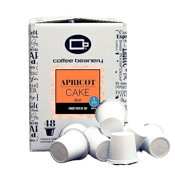Apricot Cake Decaf Coffee Pods by Coffee Beanery | 48ct Bulk Flavored Decaf Coffee Pods Medium Roast Arabica Coffee