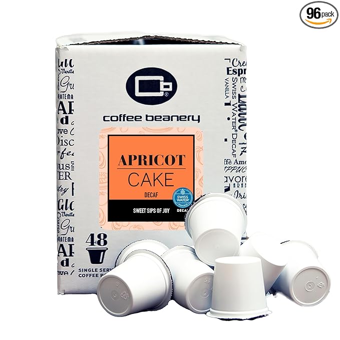 Apricot Cake Decaf Coffee Pods by Coffee Beanery | 96ct Bulk Flavored Decaf Coffee Pods Medium Roast Coffee