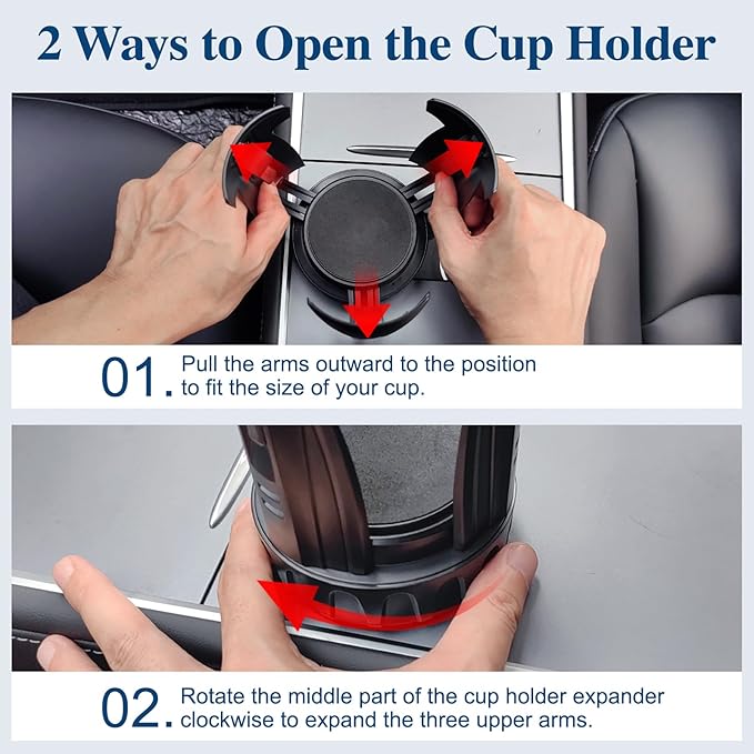 Car Cup Holder Expander, Cup Holder Extender Adapter with Expandable Arm and Adjustable Base, Compatible with Yeti Ramblers, Hydro Flasks, Stanley, Owala Most Coffee Mugs Bottles & Cups (CUP-B-2pack)