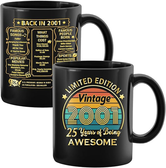 QUPT 25th Birthday Gifts for Women Men, 25th Birthday Gifts for Him, 2001 Birthday Gifts for Women Men, 25 Years Old Gifts, 2001 Birthday Gifts for Her Him, 25th Birthday Presents Coffee Mug