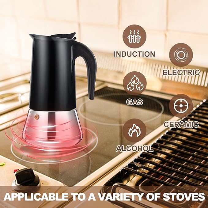 DITOSH 12 Cup Stovetop Espresso Maker Stainless Steel Moka Pot Stove Top Percolator Italian Coffee Makers Capable Mocha Greca Machine Cafe Classic Induction Cookers for Home and Camping 600ml 20oz