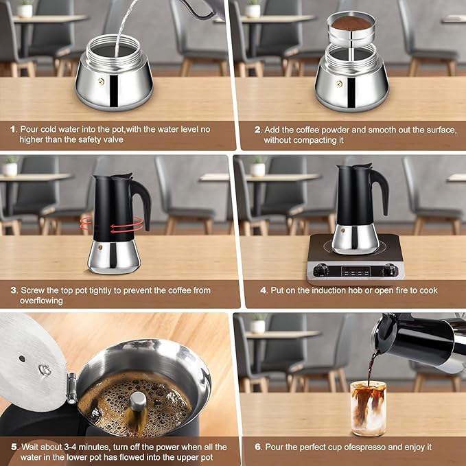 DITOSH 2 Cup Stovetop Espresso Maker Stainless Steel Moka Pot Stove Top Percolator Italian Coffee Makers Capable Mocha Greca Machine Cafe Classic Induction Cookers for Home and Camping 100ml 3.3oz