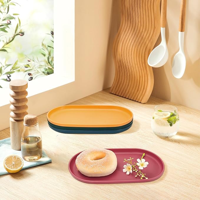 4Pcs Oval Serving Tray, 9.5 x 5.1in Plastic Tray Food Tray, Colourful Serving Platters for Party Entertaining Snack Dessert Coffee Table, Small
