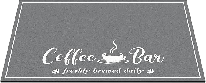 Absorbent Coffee Mat, Fashion Dish Drying Mat for Kitchen Counter Coffee Bar Accessories Espresso Machine Dish Rack 16" x 24" Dark Grey