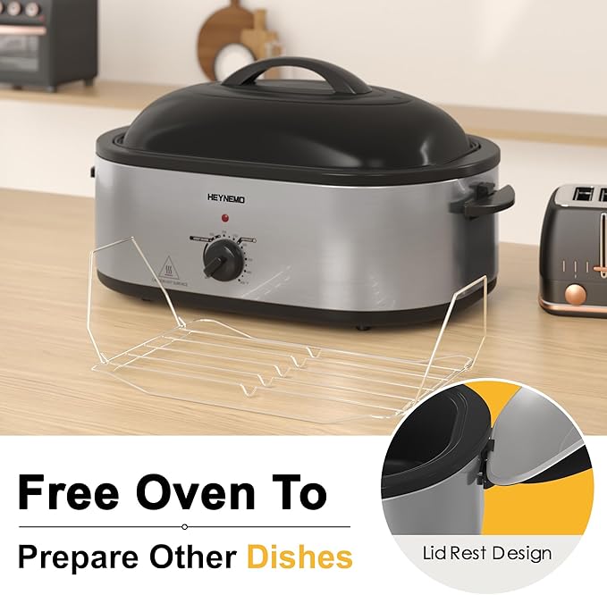 Roaster Oven 22 Quart Electric, Turkey Roaster with Self-Basting Lid Design, Large Stainless Steel Electric Turkey Roaster Oven Fits Turkeys Up to 26LB