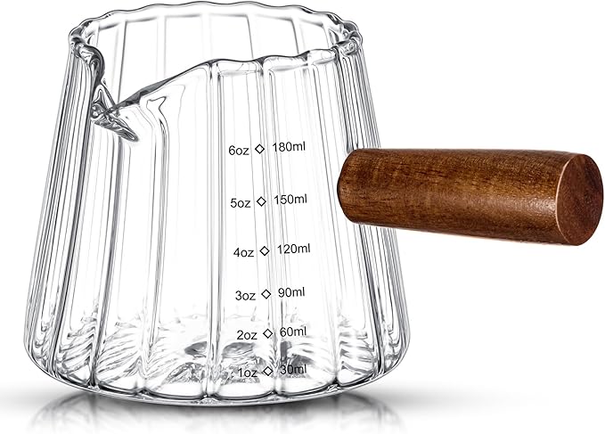 1 Pcs Espresso Shot Glass with Handle, 6 oz/180 ml Espresso Cup with Single V-shaped Mouth, Measuring Cup for Milk Tea Coffee Bar Accessories (Clear)