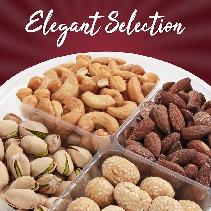 SizGit Nut Gift Baskets, 12oz Mixed Nut Gift Box of 4 Sectional Platter, Ideal Nut Assortment for Holidays, Birthdays, Celebrations, Anniversaries, Corporate Occasions and Everyday Snacking