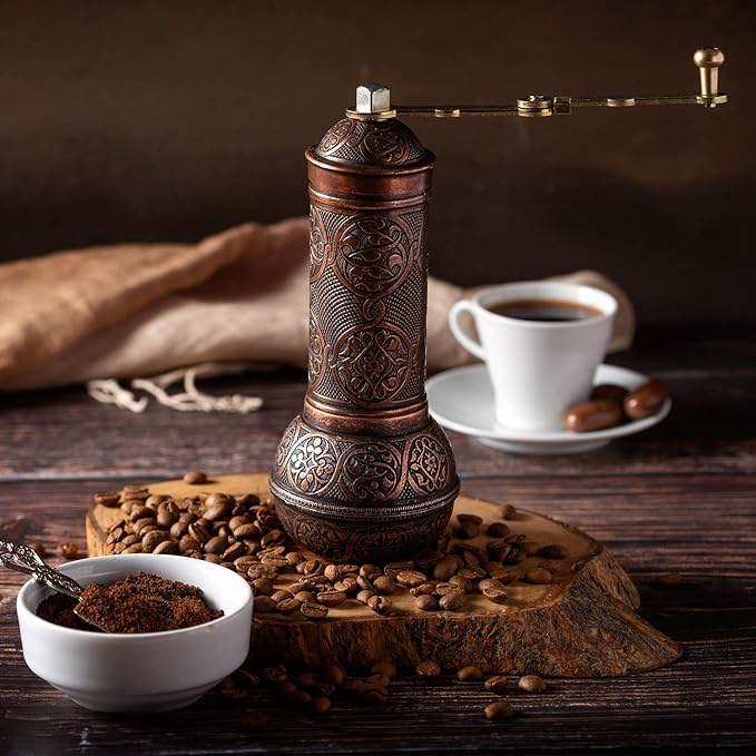 Crystalia Refillable Coffee Grinder, Authentic Manual Mill with Adjustable Grinder, Metal Coffee Mill with Handle, Antique Coffe Grinder with Hand Crank, Adjustable Coarseness