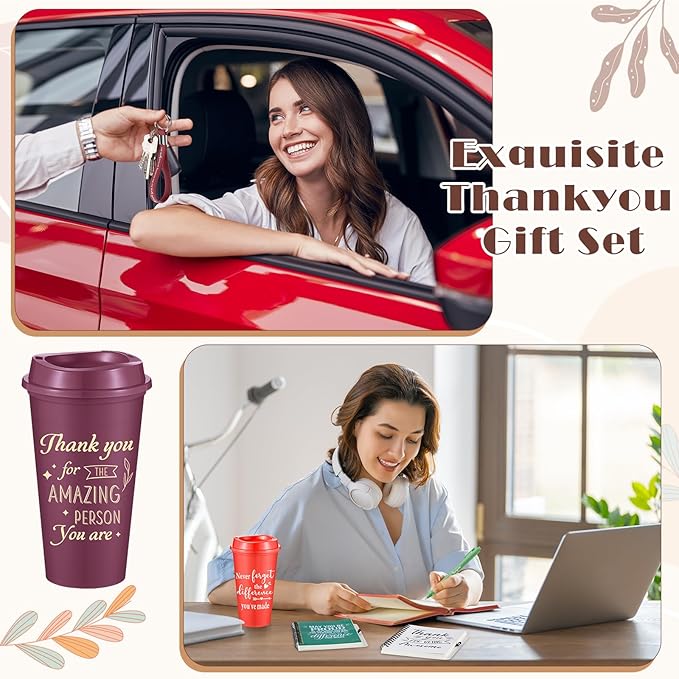 Skylety 48 Set/ 192 Pcs Employee Appreciation Gifts Bulk Thank You Inspirational Gift Set 16 oz Coffee Cups with Thank You Notebook Pen Keychain for Staff Team Teacher Coworker Friend (Classic Color)