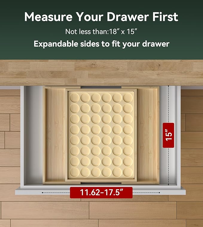 for Nespresso Original Capsules - Expandable Bamboo Coffee Pod Storgae for Counter Drawer Insert - 48 Capsules & Tea Bags Organizer (Expands from 11.6” to 18”)
