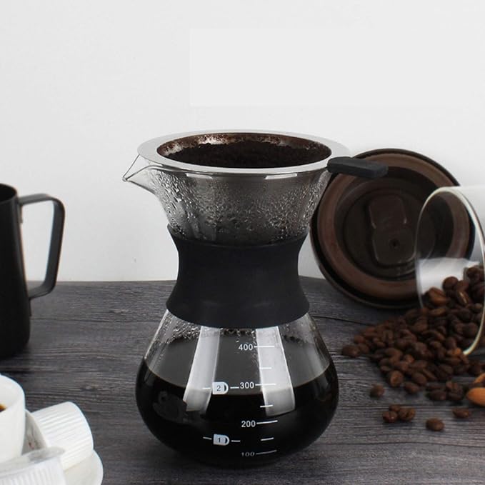 Coffee Maker Pot,Replacement Glass Carafe Airtight Cold Brew Iced Coffee Maker and Tea Infuser with Spout Brewing Glass Carafe with Removable Stainless Steel Filter Coffee maker Pot