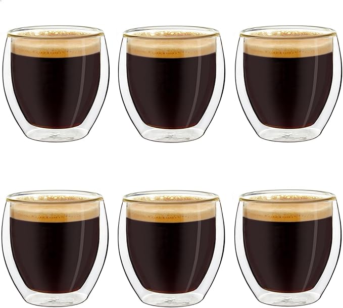 Creano Double Wall Espresso Glasses 3.5 OZ, Insulated Glass Cups - 6X 3.5oz (100ml)