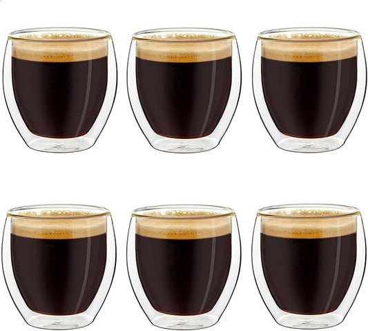 Creano Double Wall Espresso Glasses 3.5 OZ, Insulated Glass Cups - 6X 3.5oz (100ml)