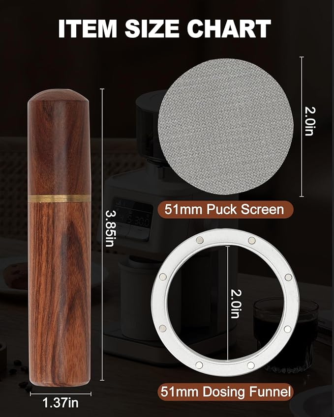51mm Espresso Accessories Kit, WDT Tool Espresso Dosing Funnel, 51mm Puck Screen, Portafilter Funnel, Coffee Stirrer Distribution Tool for Machines and Portafilter