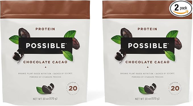 Protein Powder Chocolate Cacao - 20g of Vegan, Plant-Based Protein Mix - Non-GMO, Non-Dairy, Gluten-Free - 3.5g of BCAAs - 9 Essential Amino Acids - 30-Day Supply - 2 Bag, 30 Servings