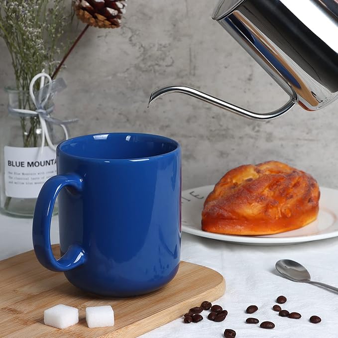 Smilatte 20 OZ Large Coffee Mug, M016 Plain Ceramic Boss Big Tea Cup with Handle for Dad Men, Blue