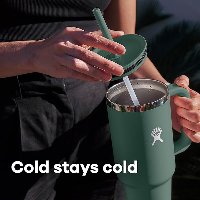 Hydro Flask Travel Tumbler with Handle, Lid and Straw - Insulated Stainless Steel in 40 Oz Sunglow