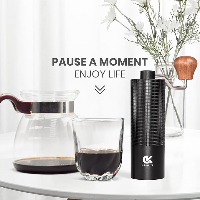 Ultra Black Manual Coffee Grinder with 30g Capacity, Precision CNC Stainless Steel Conical Burr, Adjustable Grind Settings, Portable Hand Grinder for Home, Office, Travel & Camping