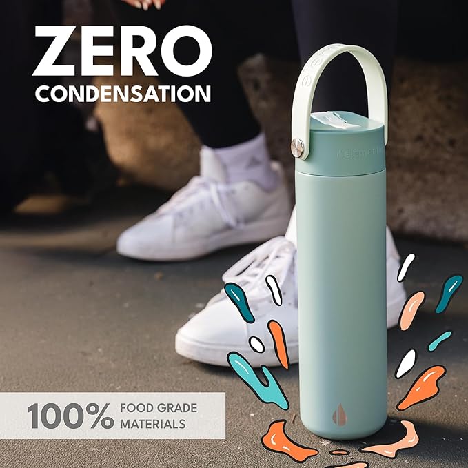 Elemental 24oz Insulated Water Bottle with Straw - 100% Leak-Proof Stainless Steel Core Water Bottles for Travel, Sports and Gym - Double Wall Insulation & BPA Free - Sage