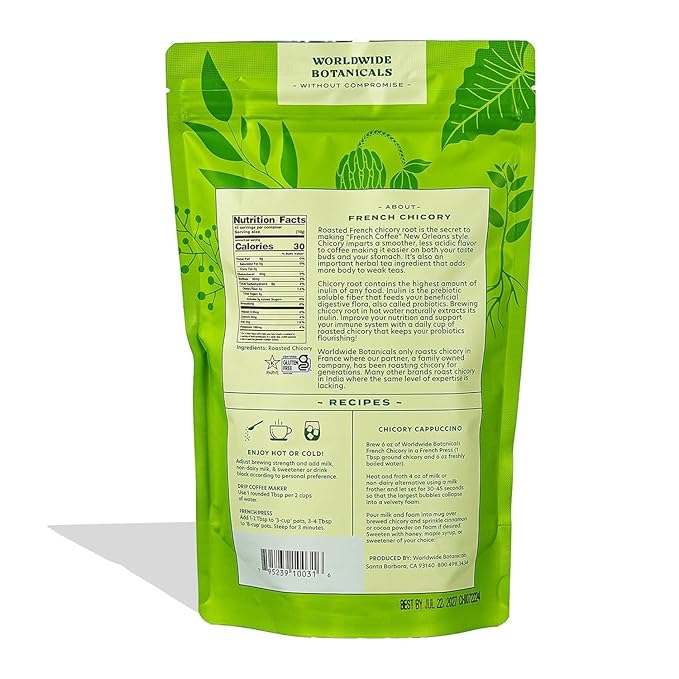 Worldwide Botanicals French Chicory Root, 1 Pound - Brew Like Coffee, Blend Roasted Chicory Root With Coffee, Prebiotic, Acid Free, Caffeine Free, Kosher