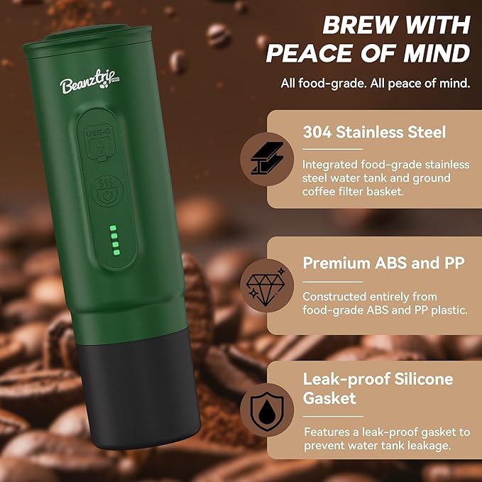 H02PRO Travel Coffee Maker, Portable Espresso Machine for Camping, 20 Bar Mini Coffee Maker Compatible with NS Capsule & Ground Coffee, Battery Operated Self-heating Car Coffee Machines for Travel