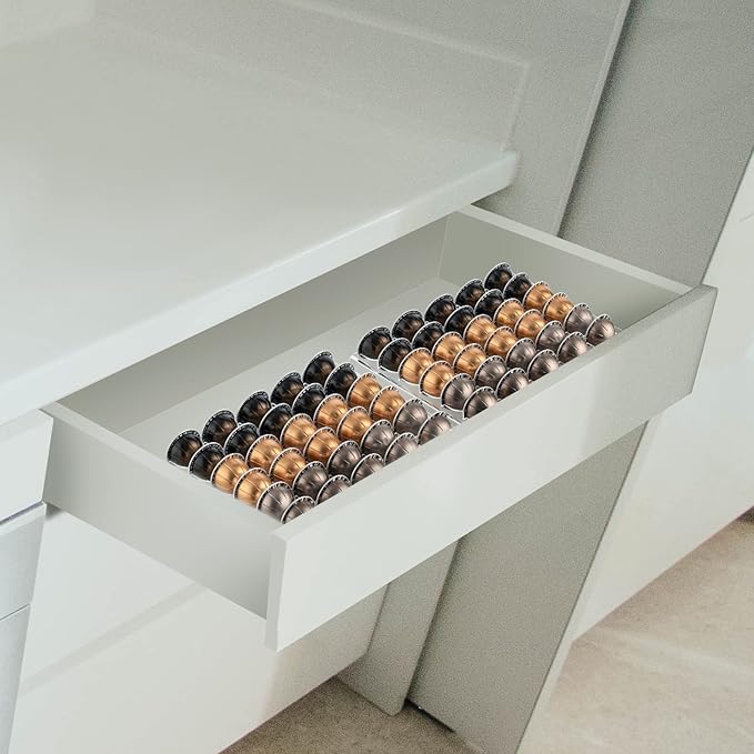 SUMERFLOS 2-Sets Coffee Pod Holder Storage Tray Compatible with Vertuoline Capsule, Drawer Insert Organizer Holds 60 Pods Drawer of Kitchen, Home, Office - Clear