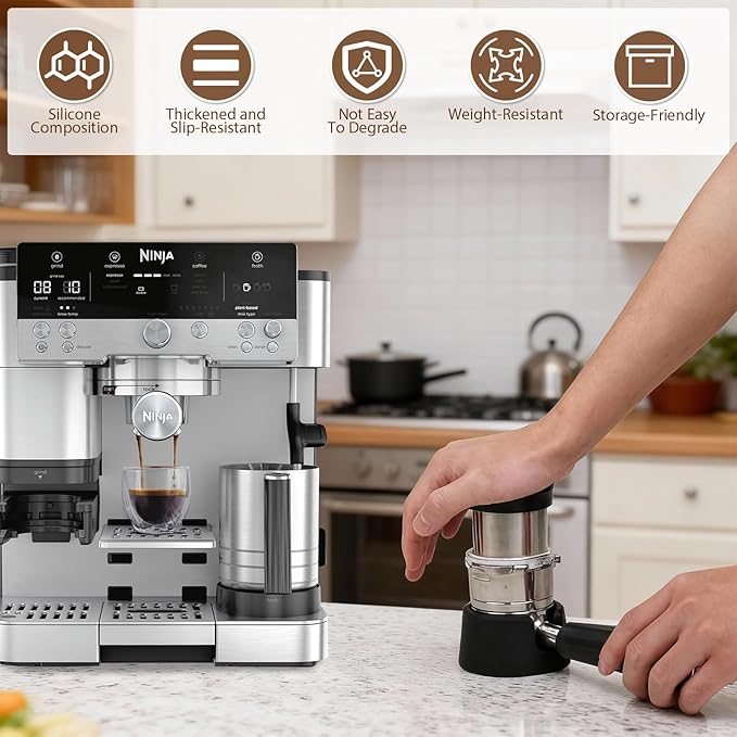 2-Pack Silicone Upgraded Portafilter Holder, Black & Gray Espresso Tamping Station Compatible with Ninja Luxe Cafe ES601 ES701, Essential Ninja Espresso Machine Accessories
