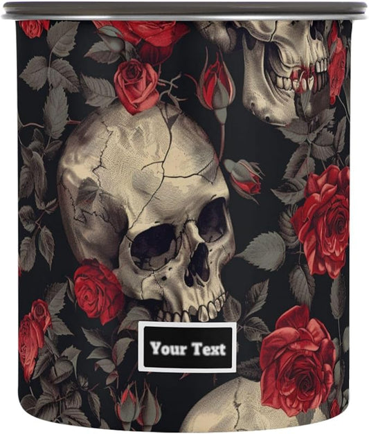 ALAZA Skull Red Rose Flower Floral Airtight Coffee Bean Canister Customed 500ml Food Storage Containers with Lids For Gournd, Tea, Sugar, Flour, Rice, Cereal, Candy Cookie Jar