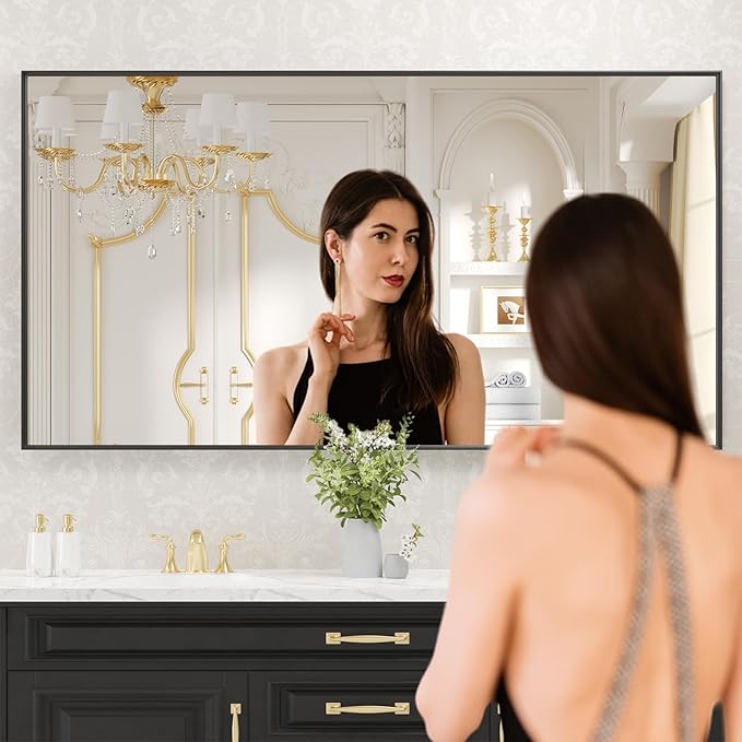 LOAAO Black Bathroom Mirror 50"X30" for Wall, Rectangle Bathroom Vanity Mirror, Tempered Glass, Hangs Vertically or Horizontally, Easy to Install, Modern Design