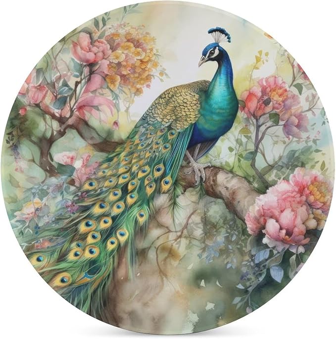 Round-6PCS Peacock Drink Coasters, Round Modern Ceramic Absorbent Coasters, Vintage Watercolor Style Floral Beautiful Peacock Decor Desk Coffee Table Coaster for Beverage Cup Tea Coasters